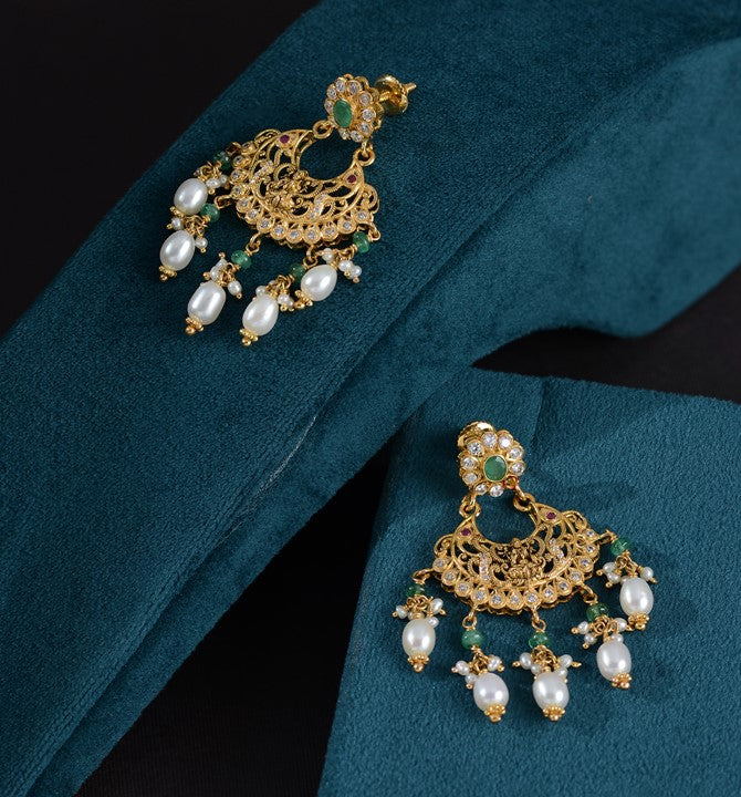Gold Chandbali Earrings with Pearl drops