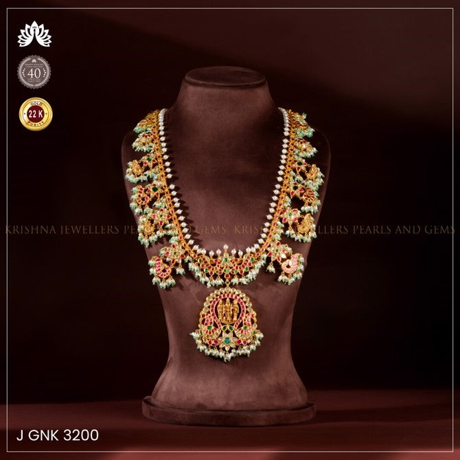 22K Gold Kundan Ramparivar Guttapusalu Long Necklace