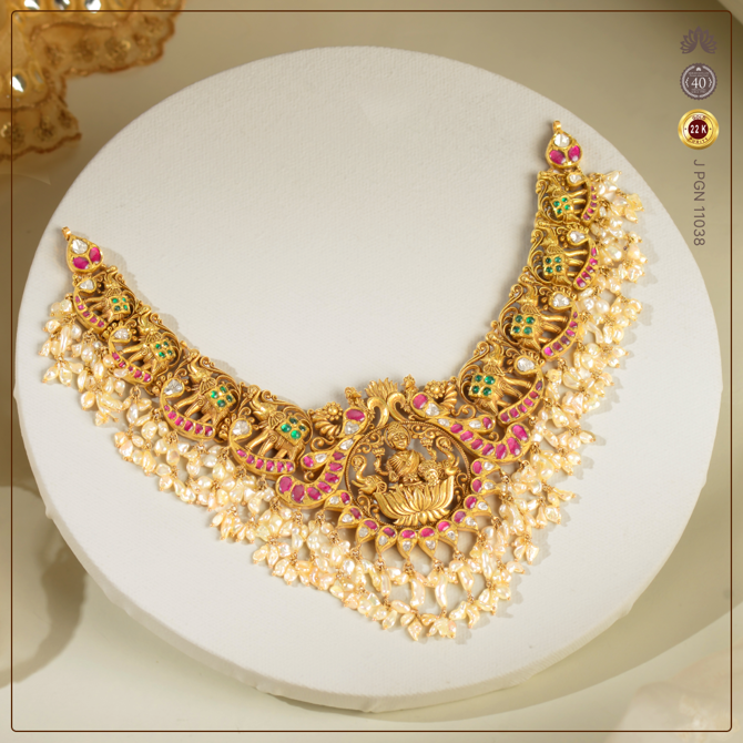 Beautiful Laxmi Devi and Elephant Themed Guttapusalu Necklace