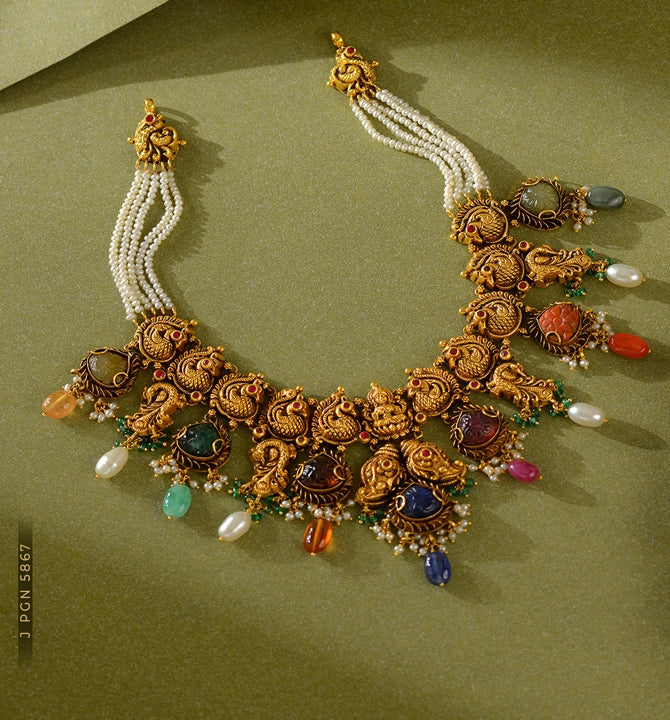 Navaratana Peacock Gold Necklace