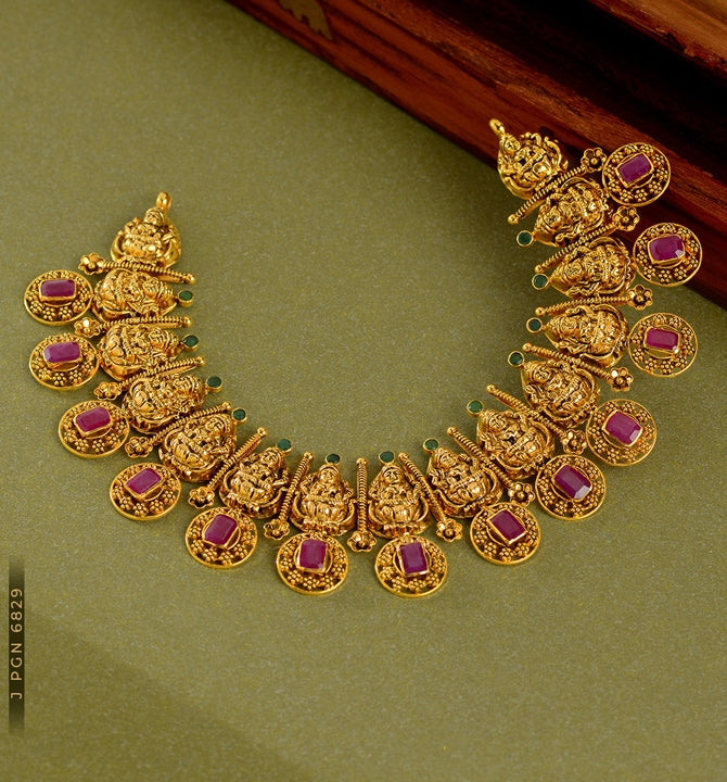Gold Nakshi Necklace in Laxmi Motif