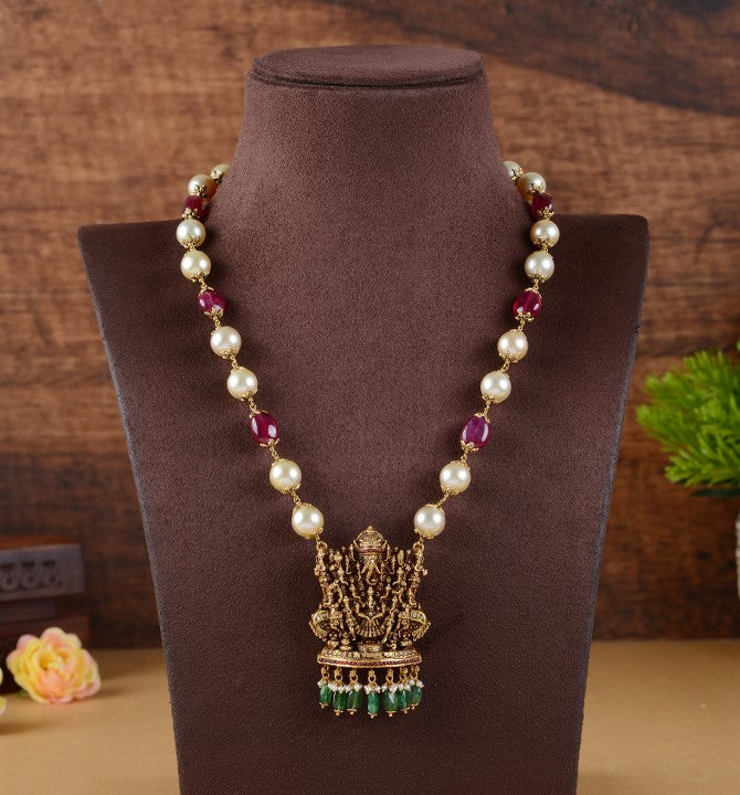 Ganesh Pendant & Gold Pearl Mala