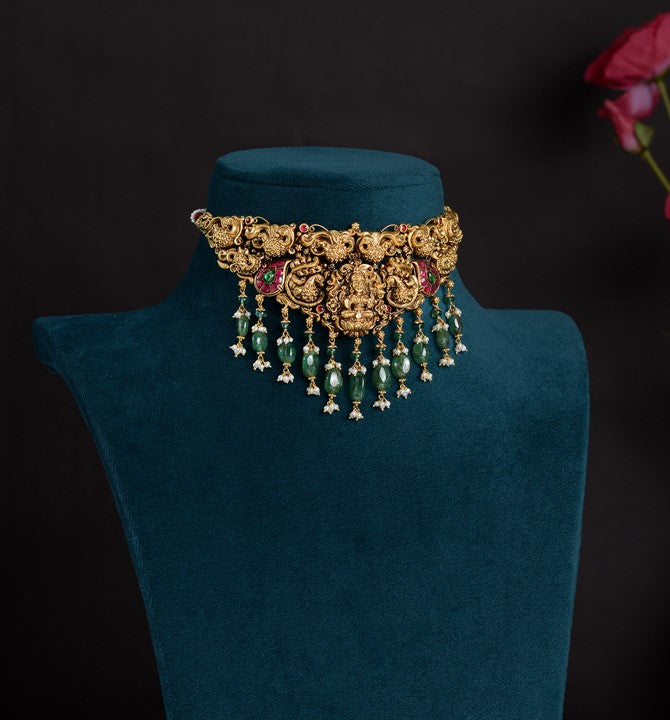 Gold Temple choker in Laxmi Figurine