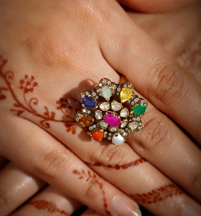 Victorian style diamond Gemstone ring