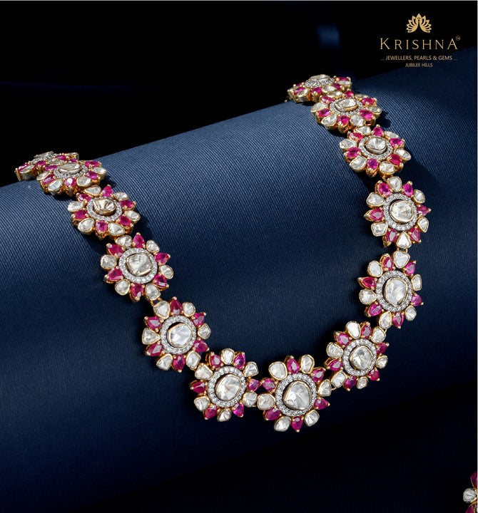 Beautiful Polki Diamond Ruby Chain