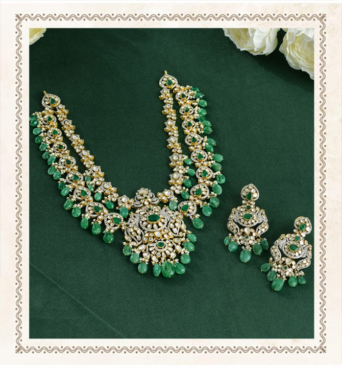 Double Line Polki Necklace Haram Sets