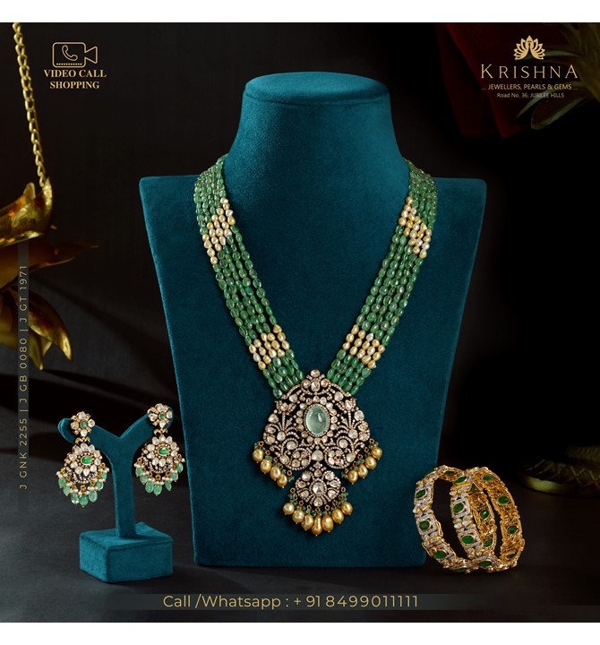 Antique Emerald & Polki Haram Sets