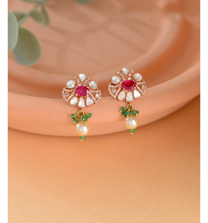 Polki Diamond Earrings in Yellow Gold