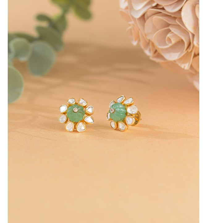 Karbuja Emeralds & Diamond Polki Studs