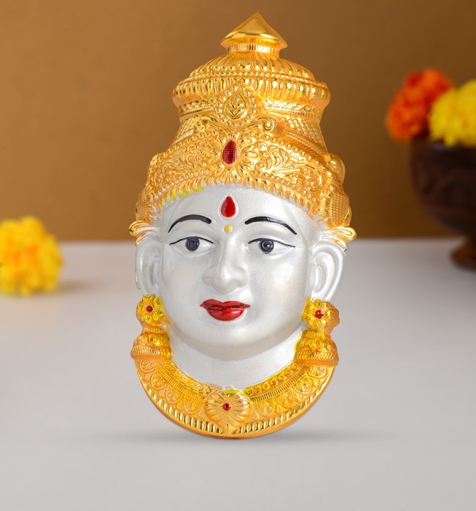Pure Silver varalakshmi Face in Gold Polish