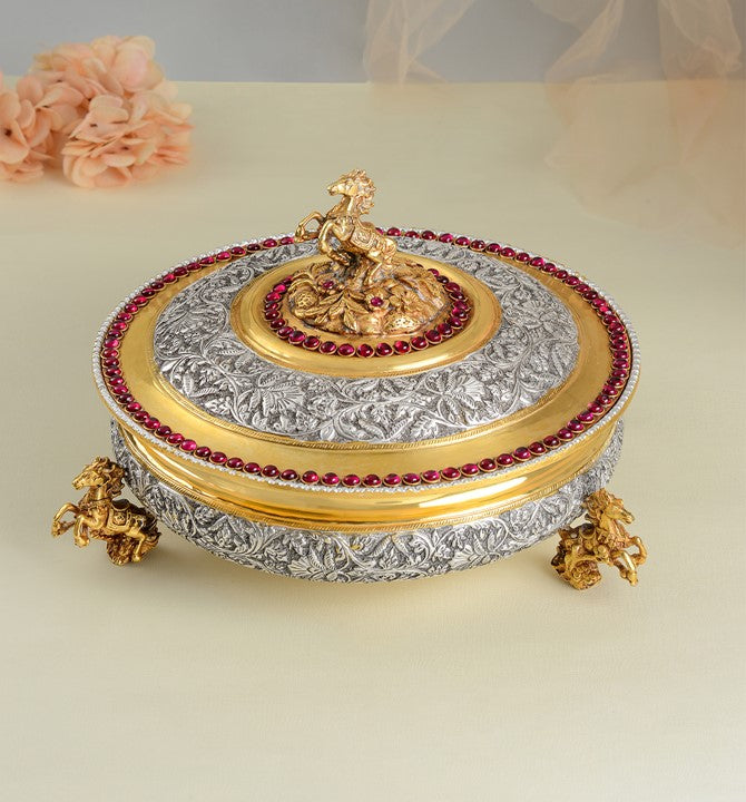 Horse Motif Silver Casserole