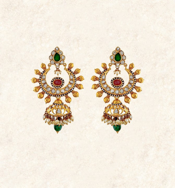 Gold with diamond Chandbali Earrings