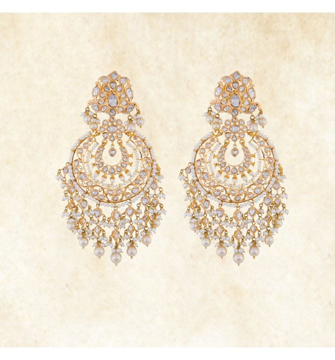 Ritzy Gold Pearl Chandbali Earrings