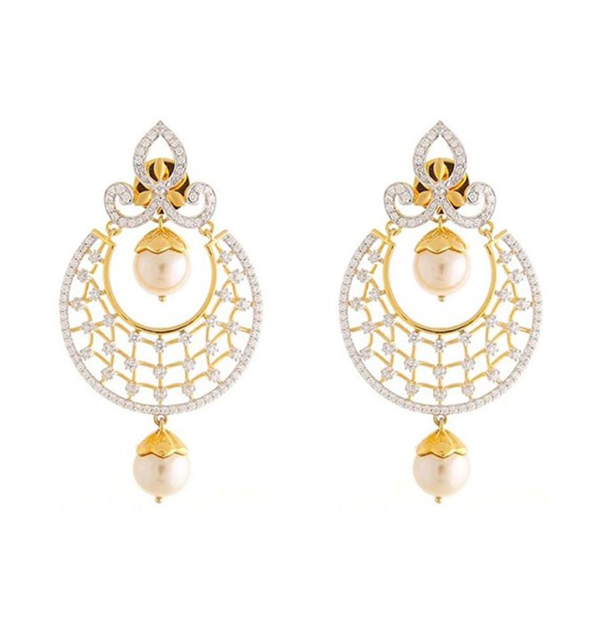 diamond pearl chandbali earrings