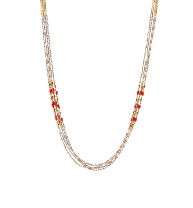 Coral Rice Pearl Chain Necklace