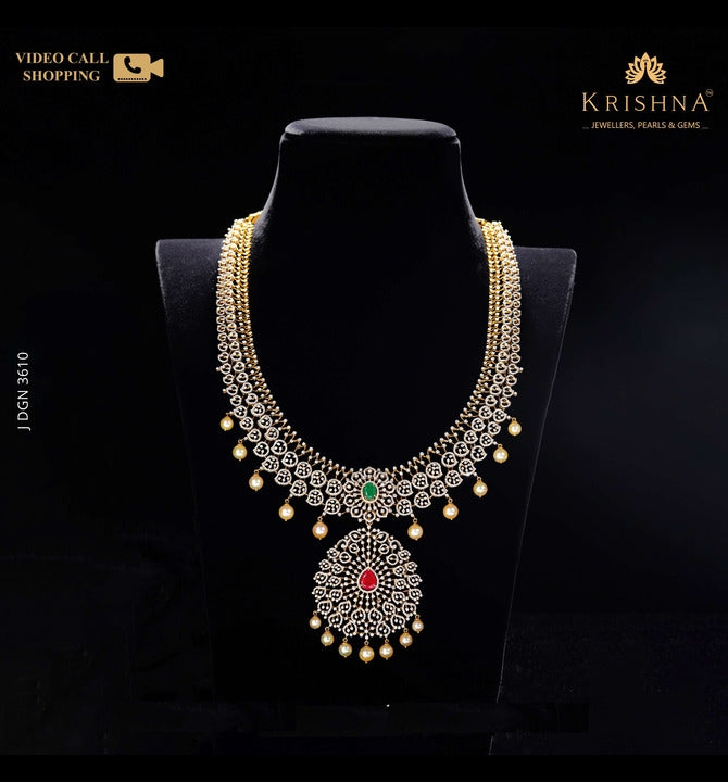 Dainty Diamond Necklace in Mango and Flower Motif