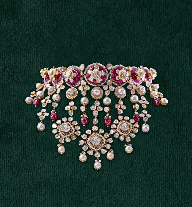 Rose Cut Diamonds Gold Choker Necklace