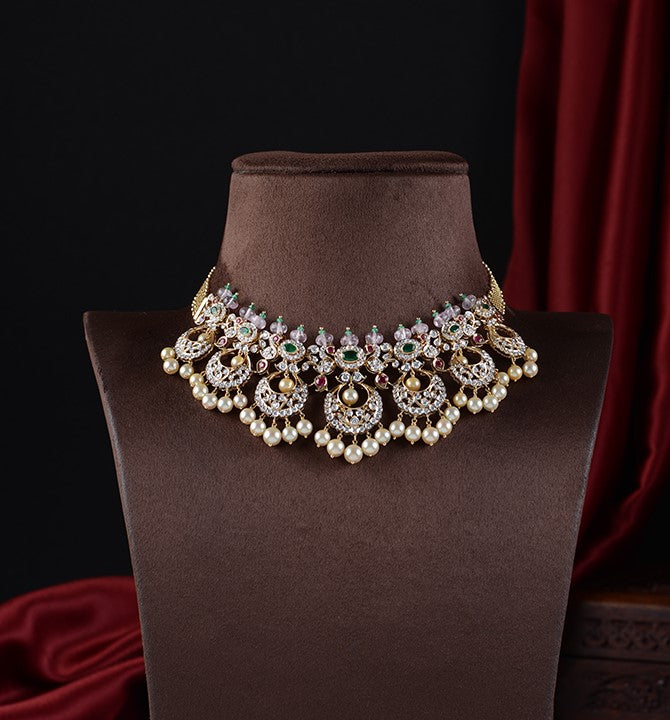 Diamond Emerald Ruby Pearl Choker