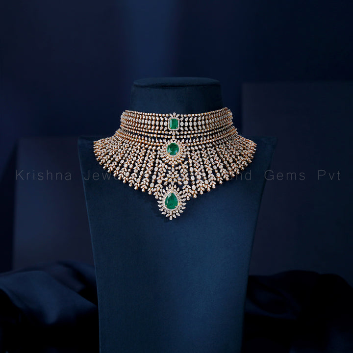 Diamond Emerald Bridal Choker Necklace | Grand Guttapusalu-Style Choker