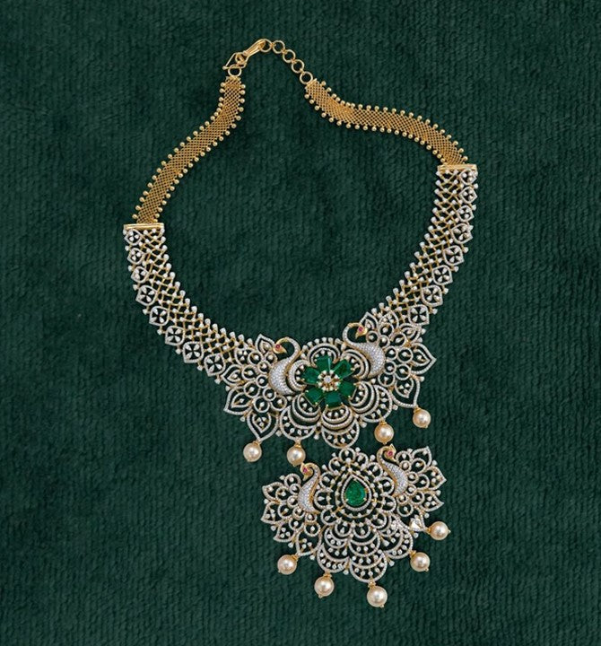 Diamond Emerald Peacock Necklace