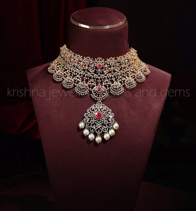 Floral Diamond Choker With Pendant
