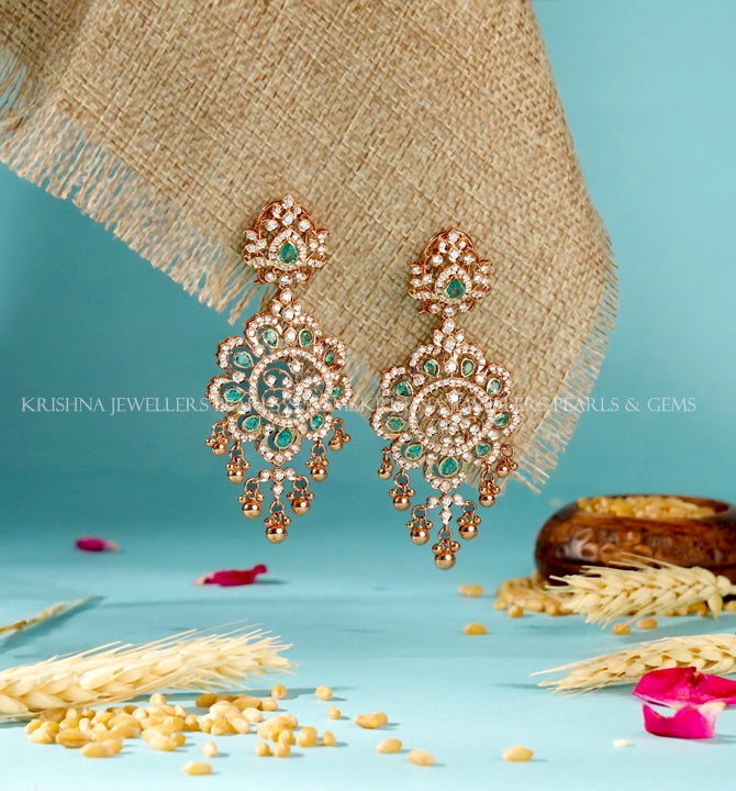 Diamond Hanging Earrings with Emerald Accents Elegant Luxury