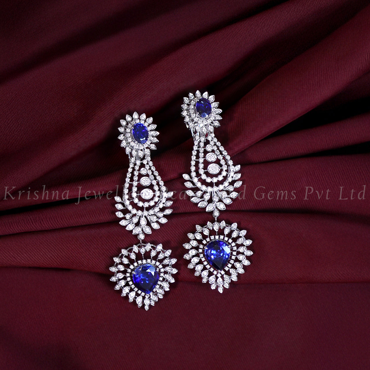 Diamond Drop Earrings With Leaf Pattern