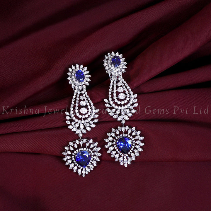Diamond Drop Earrings With Leaf Pattern