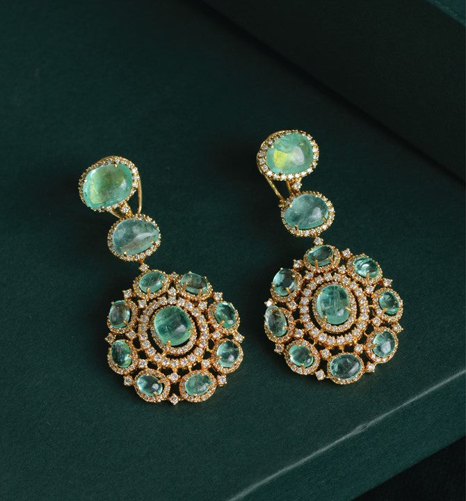 Diamond Hanging Earrings with Emerald Pota