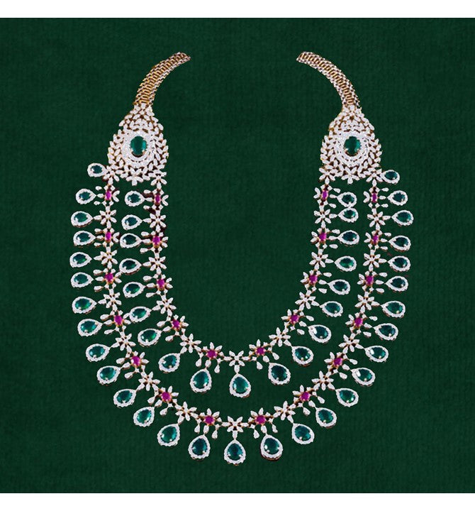 Daimond Ruby Emerald Haar Necklace