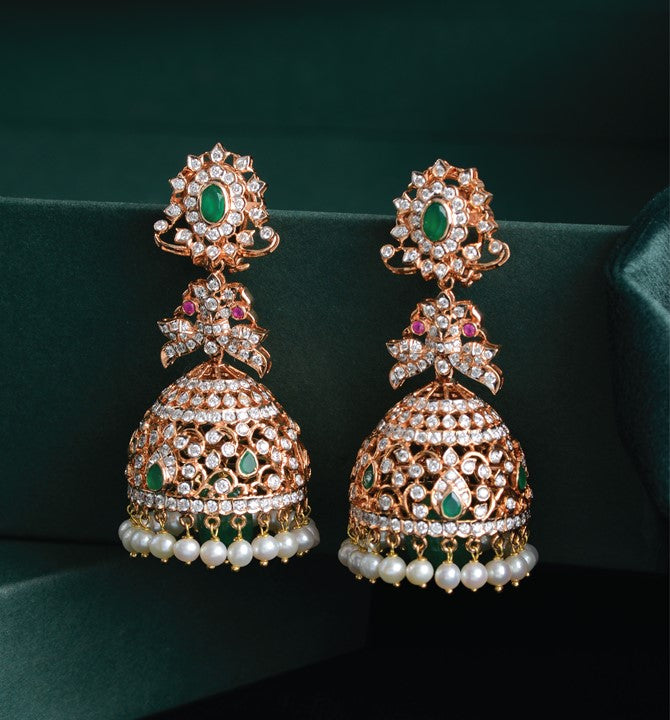 Diamond Jhumka Earrings in Rose Gold