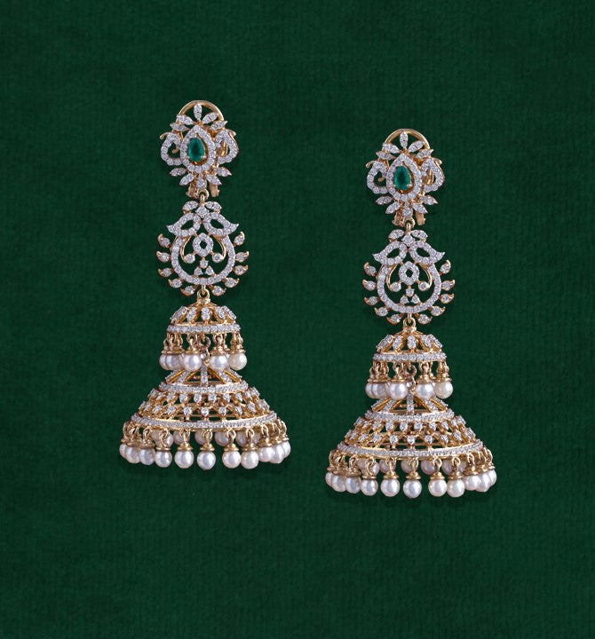 Diamond Double Jhumka Yellow Earrings