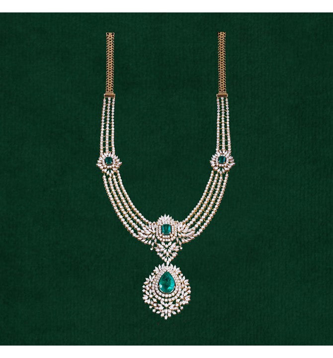 Diamond Emerald Long Designed Necklace