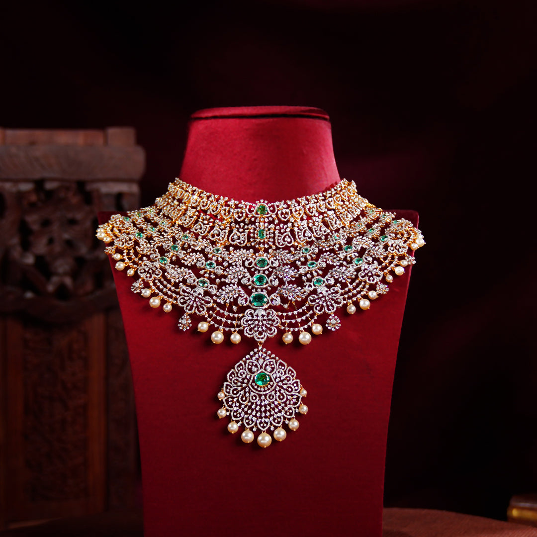 18K Diamond Detachable Choker Necklace with Emerald Stones – Bridal Luxury