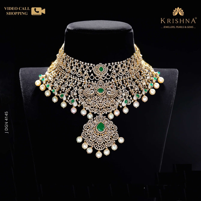 Floral Diamond Choker With Pearls