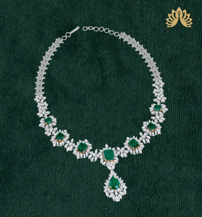Diamond Emerald Necklace in white gold
