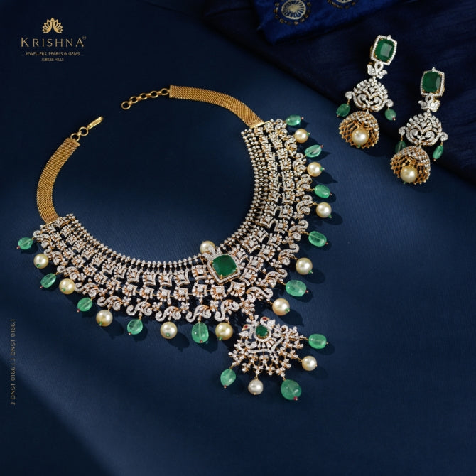 Contemperory Diamond Necklace And Jhumkii