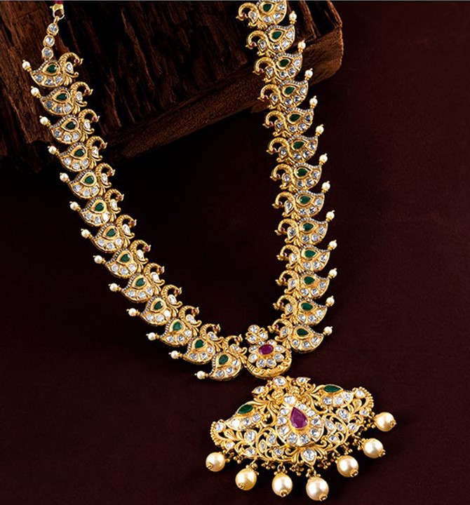 Uncut Diamond Peacock Necklace