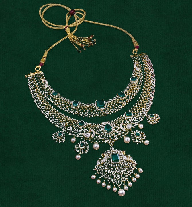 Diamond Emerald and Southsea pearls Necklace