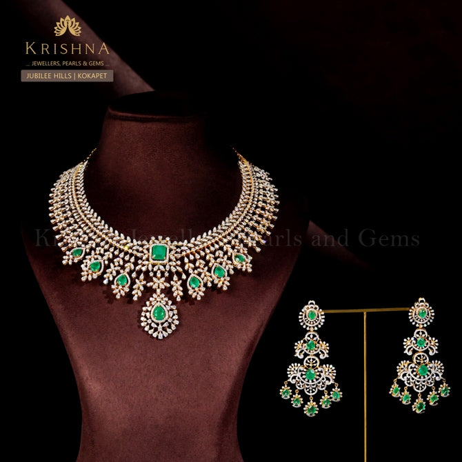 Diamond and Emerald Necklace Set Elegant Bridal Jewelry