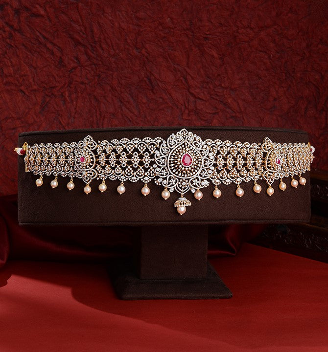 Diamond Vaddanam with Hanging Pearls