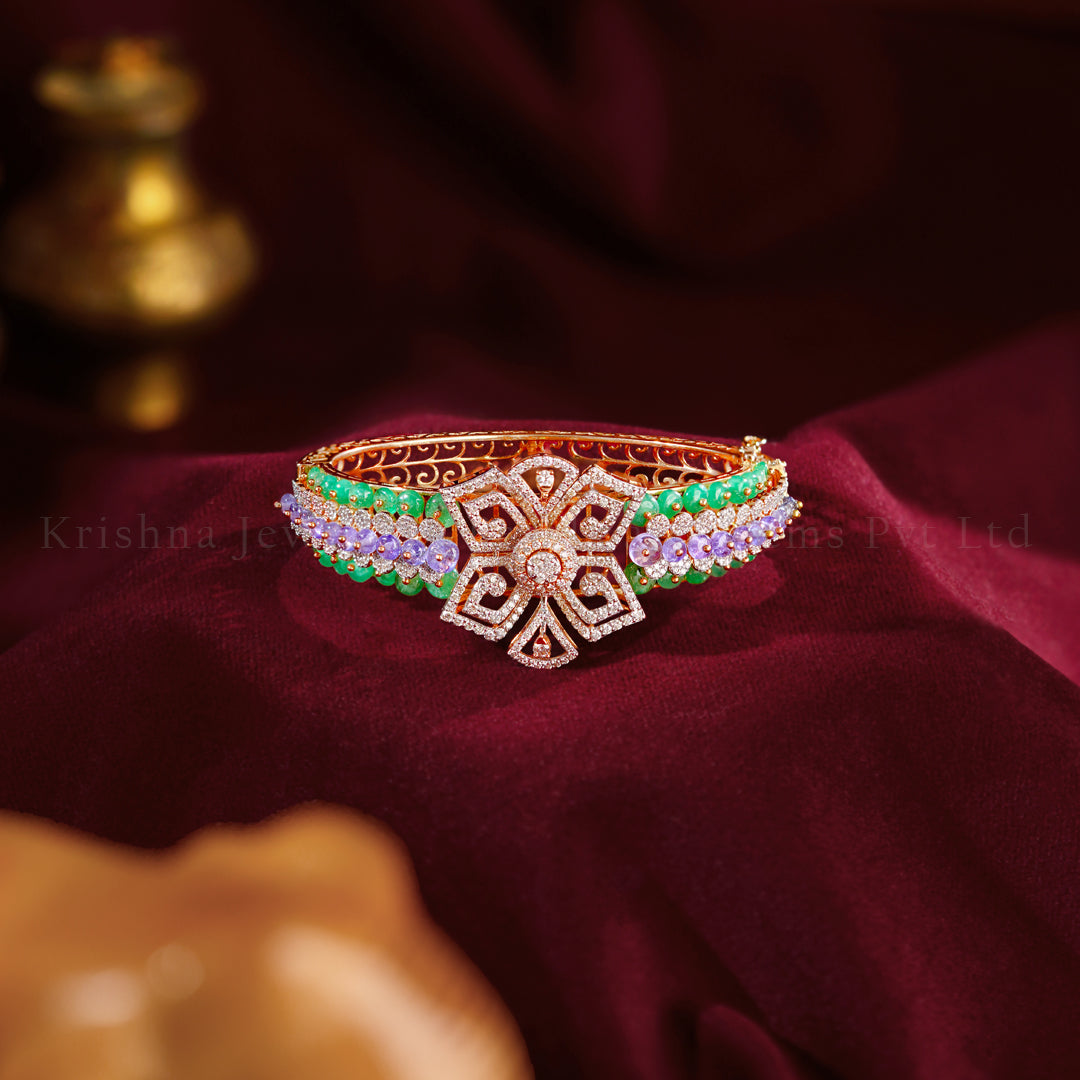 18K Diamond Bracelet with Tanzanite & Emeralds