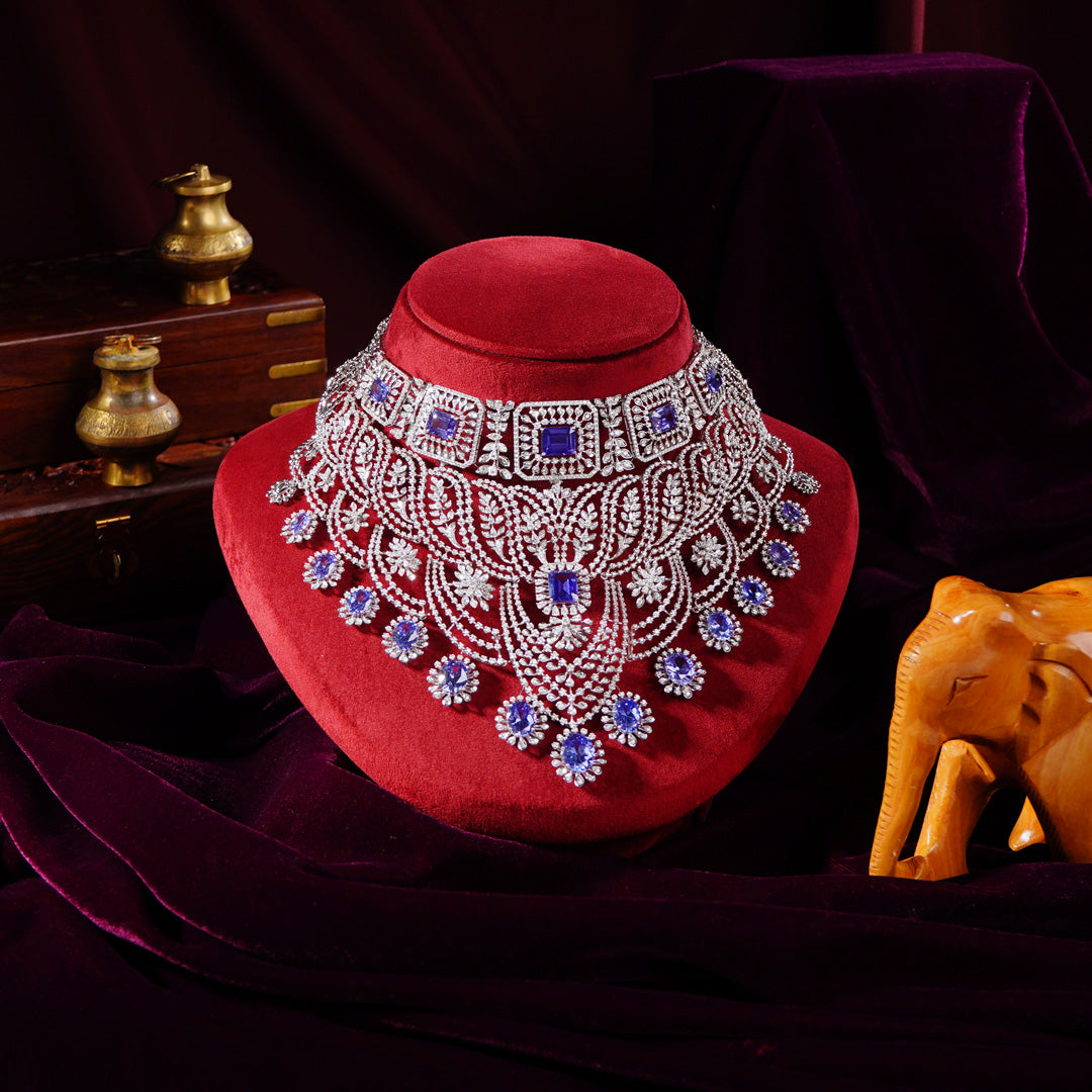 18K Diamond Fancy Choker Necklace – Elegant Luxury Bridal Jewelry