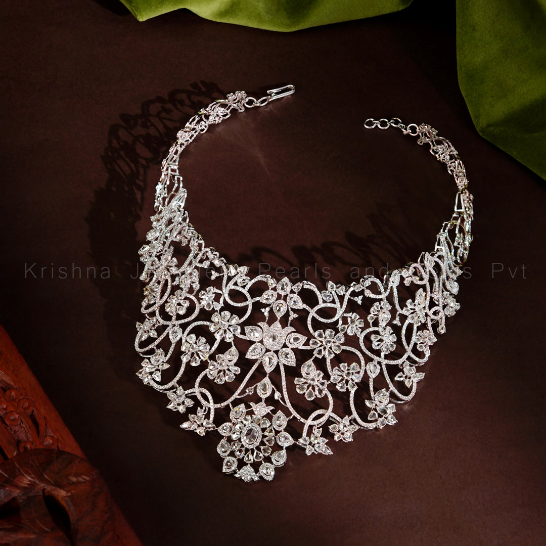 Floral Diamond Bridal Choker Necklace | White Gold Statement Choker