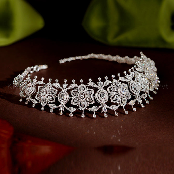 Diamond Floral Bridal Band Choker | Rose-Cut Diamond Necklace