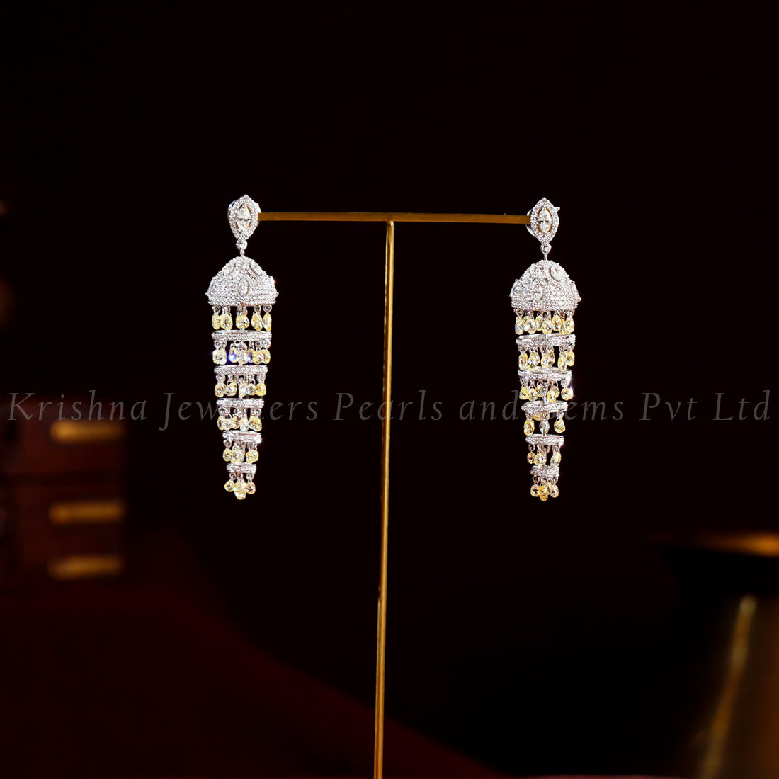 Bridal Diamond Jhumka Earrings with Layered Drops