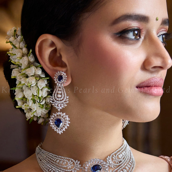 Diamond Drop Earrings With Leaf Pattern