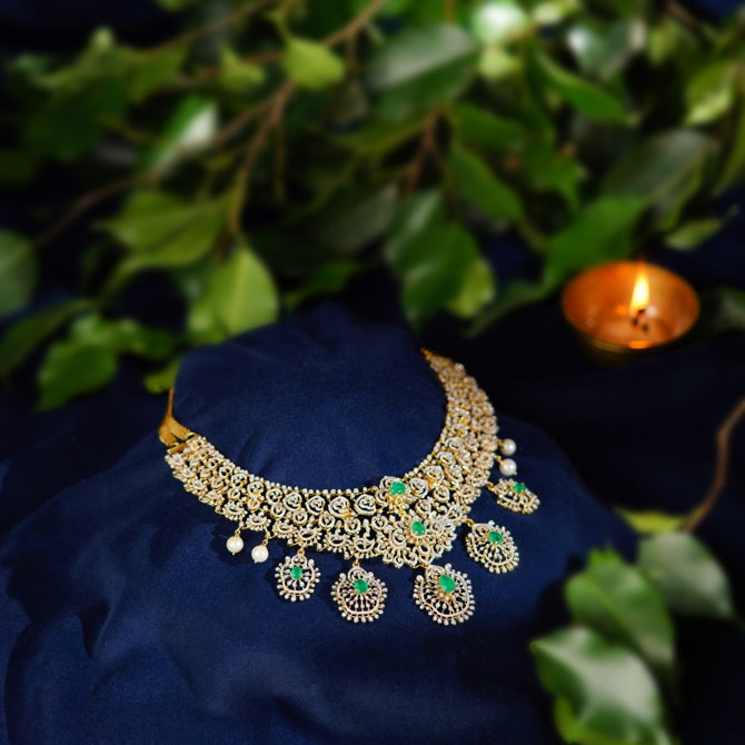 Classic Diamond Necklace with Green Accents