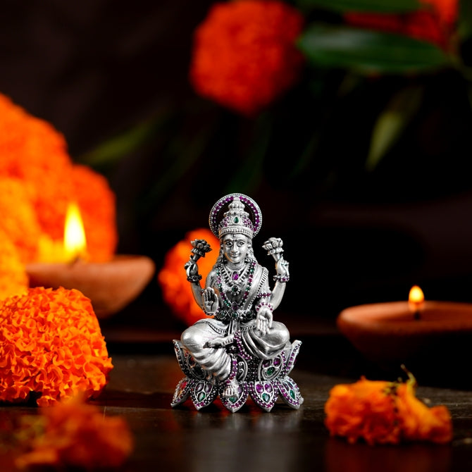 Lakshmi Devi Idol with Color Stones