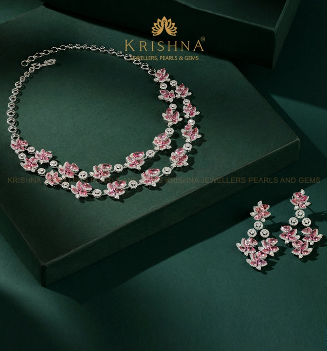 Superb Diamond Necklace Set Studded with Tourmaline